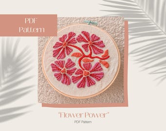 Retro Flower Aesthetic Beginner Embroidery Pattern, Flower Power, PDF Digital Download