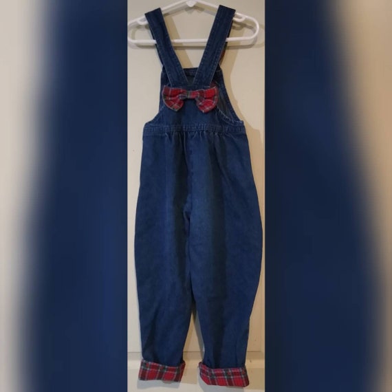 Vintage Oshkosh Girls Denim Overalls with Plaid S… - image 2