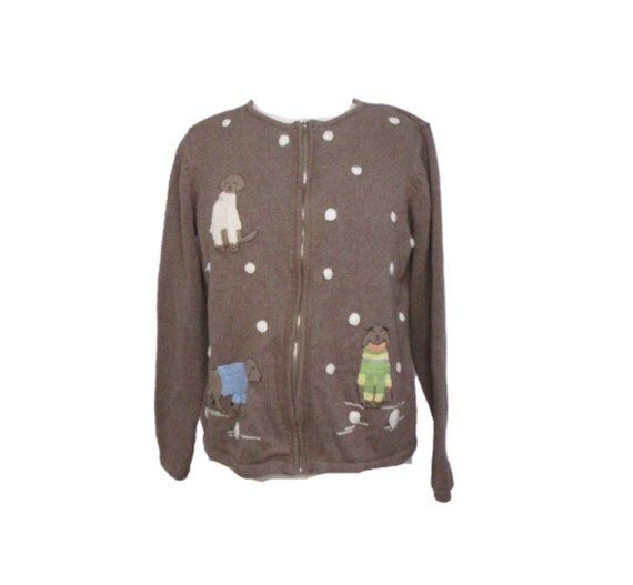 RestoredRiches Crazy Horse Dog Brown Knit Zip Up Sweater Cardigan