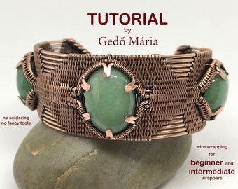 TUTORIAL - wire wrapped cuff bracelet - prong setting - downloadable PDF-file