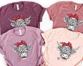 Shaggy Cow Valentines Day T-Shirt- Cow Lover- Country Girl Tee- Graphic T-Shirt - VDAY Tee