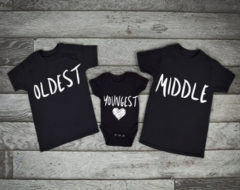 Oldest Middle Youngest Sibling Shirts- Sibling Shirt Set- Youngest Child Shirt- Pregnancy Announcement- Sibling Announcement