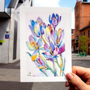 Carte postale de fleur à l’aquarelle, Aquarelle de carte de vœux faite à la main, Petite aquarelle de fleurs, Artiste ukrainien, avec amour d’Ukraine