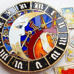 Unique Wall Clock | stained glass wall clock, wall clock large, fantasy wall clock, Glass clock bedroom, Decorative Clock, Tarot card decor