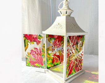 home decor white lantern decor | Glass lantern, Lantern for candles, pomegranate art, Ukrainian handmade, Garden decor, decorative lantern