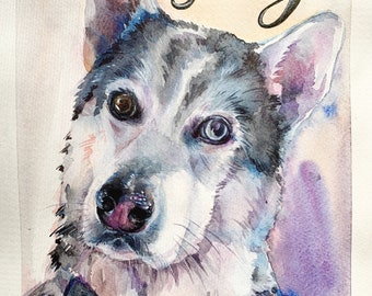 Watercolor dog portrait, husky gift, dad Christmas gift, custom dog art, mom Christmas gift, memorial dog gift, watercolor dog drawing