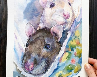 Custom Watercolor Pet Portrait from photo, Memorial pet painting, Personalized pet portrait, Custom Rat Painting, Rat gift, Rat portrait