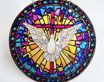 Stain glass suncatcher, Christmas christian gift | religious gift Christian, Holy Spirit decor dove, religious decor, glass religious art