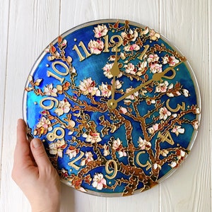 hand painted clock, romantic gift for wife, cherry blossom wall art, unique wall clock, valentine day gift for her, stained glass wall clock image 4
