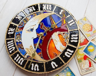 Stain Glass Wall Clock | fantasy wall clock, unique wall clock, Glass clock bedroom, gift for parents, Decorative Clock, Tarot card decor