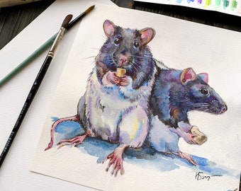 Personalized pet portrait | Custom Watercolor Pet Portrait, Pet Rat Art, Rat Memorial, Memorial Pet Portrait, Custom Birthday gift