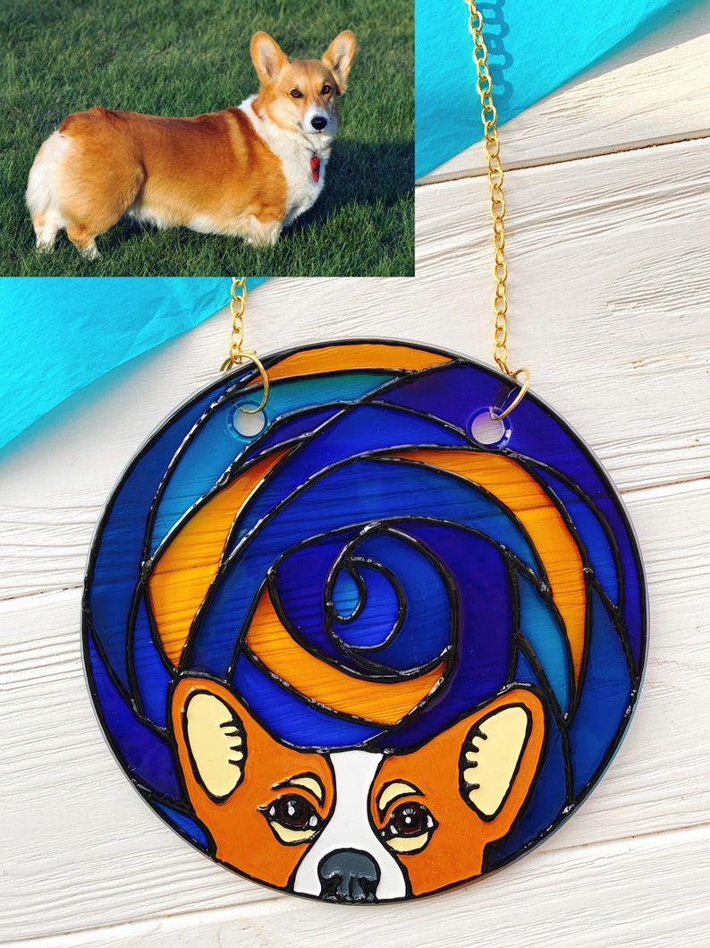 Boston terrier art, Corgi art, Stained glass dog, dog suncatcher, Boston terrier gift, Memorial Dog art, custom dog portrait, dog lover gift image 3