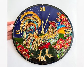 Stain glass wall clock | Christmas gift stain glass rooster painting, decorative wall clock, wall clock unique, Kitchen homedecor Glass