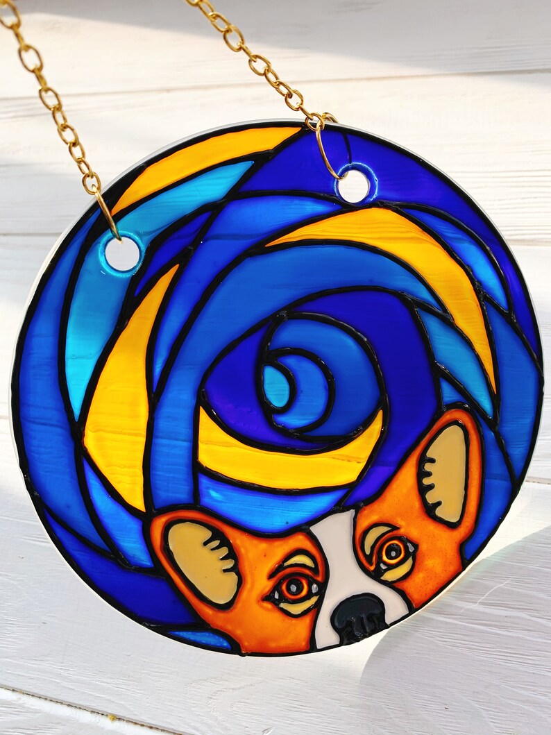 Boston terrier art, Corgi art, Stained glass dog, dog suncatcher, Boston terrier gift, Memorial Dog art, custom dog portrait, dog lover gift image 6