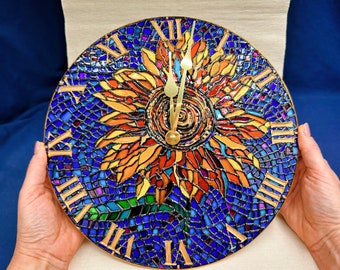 Sunflower Wall clock Stained glass Sunflower homedecor Christmas gift parents Hand Painted table clock Sunflower decor wall Flowers mosaic
