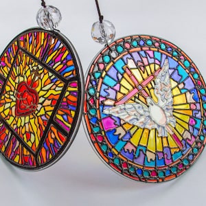 Stain glass suncatcher | Christmas gift art Window decor set christian gift, Sacred Heart of Jesus, religious gift, religious homedecor