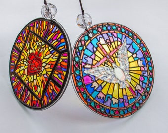 Stain glass suncatcher |Window decor set christian gift, Sacred Heart of Jesus, religious art gift, religious homedecor, religious glass art