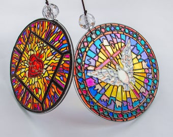 Stain glass suncatcher | Christmas gift art Window decor set christian gift, Sacred Heart of Jesus, religious gift, religious homedecor