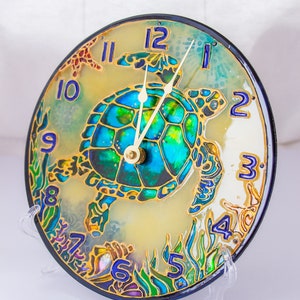 Stain glass wall clock decorative wall clock, sea turtle gift, wall clock unique, Sea Glass art, ocean stained glass, large wall clock image 5