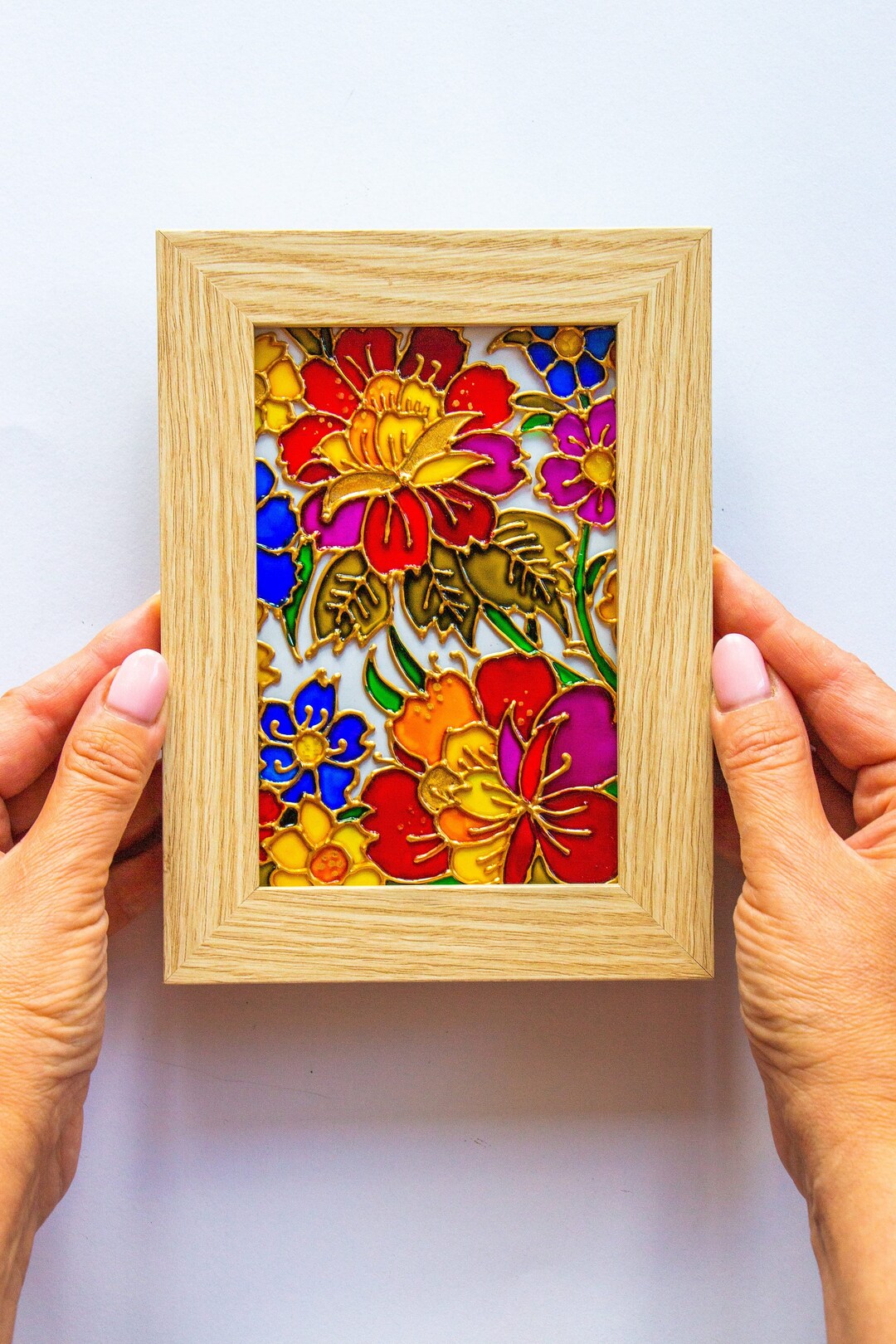 Flower Stained Glass Panel, Stained Glass Painting, Home Decoration