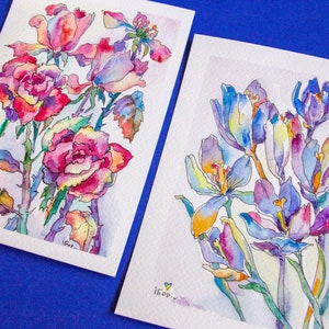 Carte postale de fleur à l’aquarelle, Aquarelle de carte de vœux faite à la main, Petite aquarelle de fleurs, Artiste ukrainien, avec amour d’Ukraine