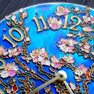 hand painted clock, romantic gift for wife, cherry blossom wall art, unique wall clock, valentine day gift for her, stained glass wall clock image 6