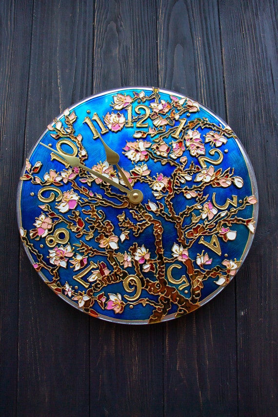 Stain Glass Clock | Unique Wall Clock, Flower Clock, Large Wall Clock, Stained Glass Wall Clock, Stain Glass Flower, Aesthetic Clock
