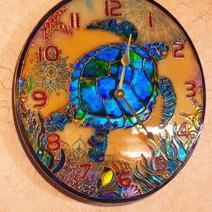 Stain glass wall clock decorative wall clock, sea turtle gift, wall clock unique, Sea Glass art, ocean stained glass, large wall clock image 9