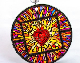 Stain glass suncatcher | religious art gift, Sacred Heart of Jesus, religious homedecor, glass decor, religious glass art, christian gift