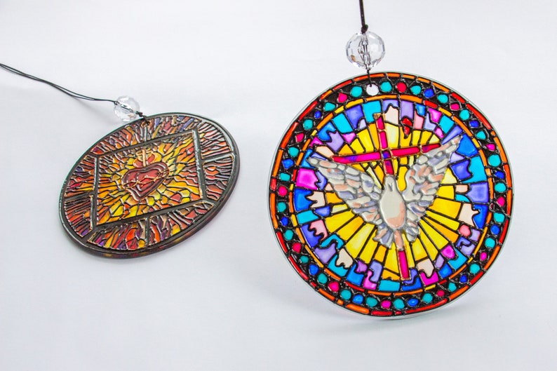 Stain Glass Suncatcher Religious Gift Christian Holy Spirit Etsy