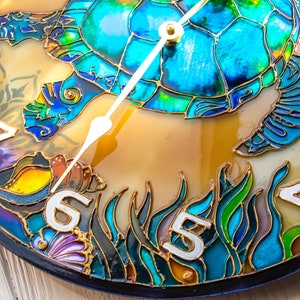 Stain glass wall clock decorative wall clock, sea turtle gift, wall clock unique, Sea Glass art, ocean stained glass, large wall clock image 4