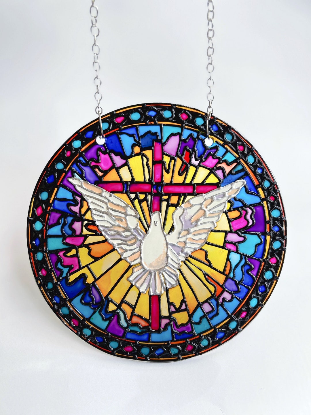 Stain Glass Suncatcher Religious Gift Christian, Holy Spirit Decor