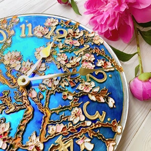 hand painted clock, romantic gift for wife, cherry blossom wall art, unique wall clock, valentine day gift for her, stained glass wall clock image 5