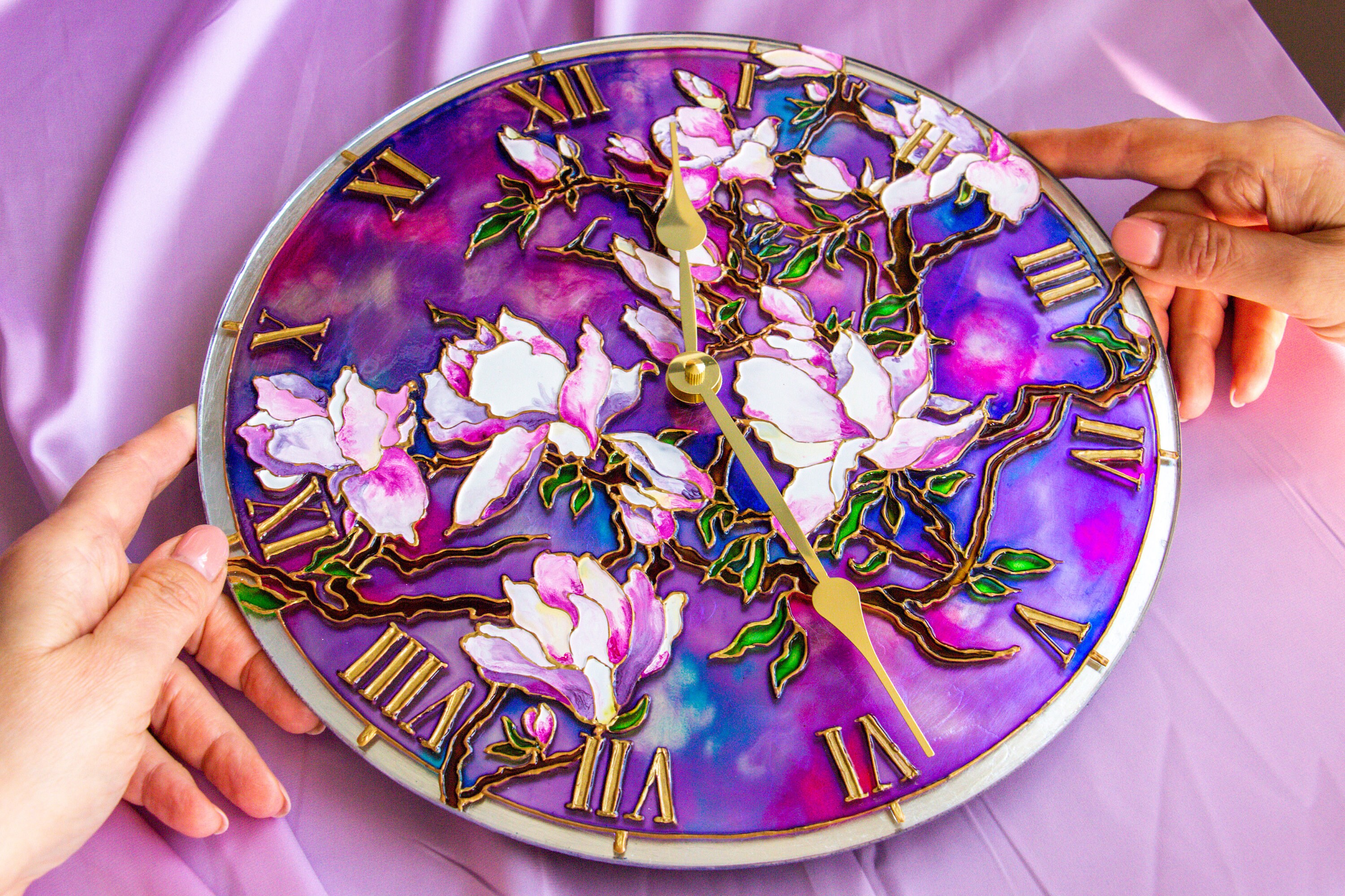 Stain Glass Wall Clock Decorative Wall Clock Magnolia Art Etsy