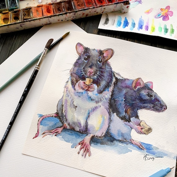 Personalized pet portrait | Custom Watercolor Pet Portrait, Pet Rat Art, Rat Memorial, Memorial Pet Portrait, Custom Birthday gift