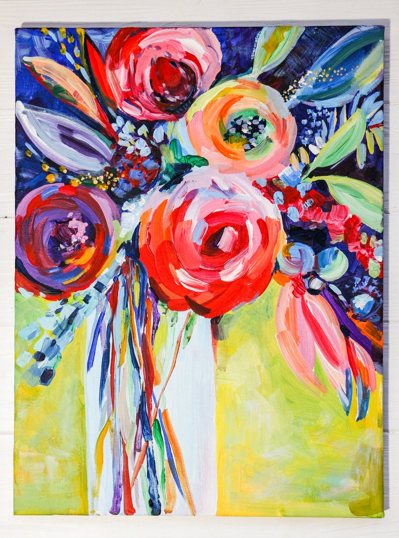 Naive art acrylic art abstract flowers folk art flowers Etsy