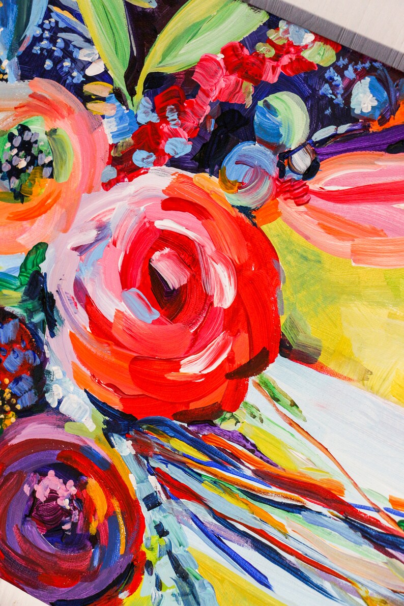 Naive art acrylic art abstract flowers folk art flowers Etsy