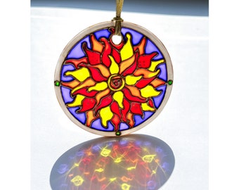 Suncatcher stained glass Mandala, Stain glass Suncatcher Flower of Life, Mandala Painting, Stained Glass Window Hanging, Window Glass Art