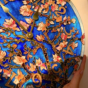 hand painted clock, romantic gift for wife, cherry blossom wall art, unique wall clock, valentine day gift for her, stained glass wall clock image 7