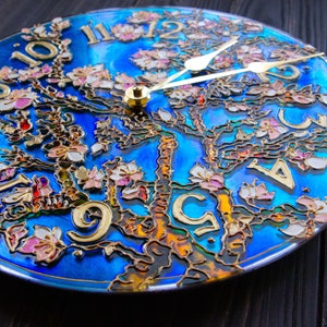 hand painted clock, romantic gift for wife, cherry blossom wall art, unique wall clock, valentine day gift for her, stained glass wall clock image 8
