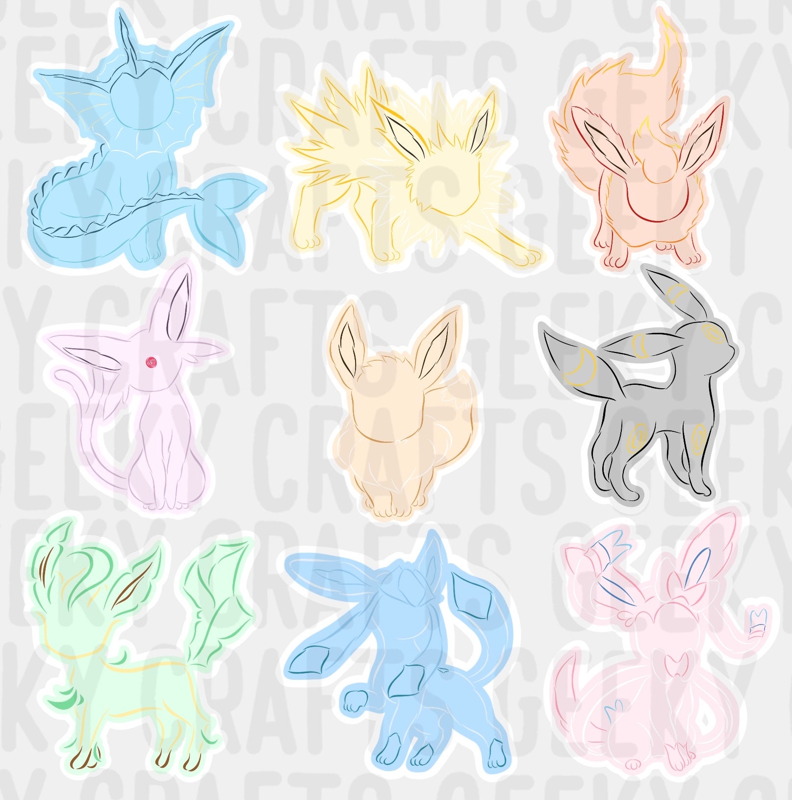 Pokemon eeveelutions kimono Kawaii animals- HOLOGRAPHIC VINYL STICKERS -  Stationery Scrapbooking Bullet Journal Planner Anime Manga Cute