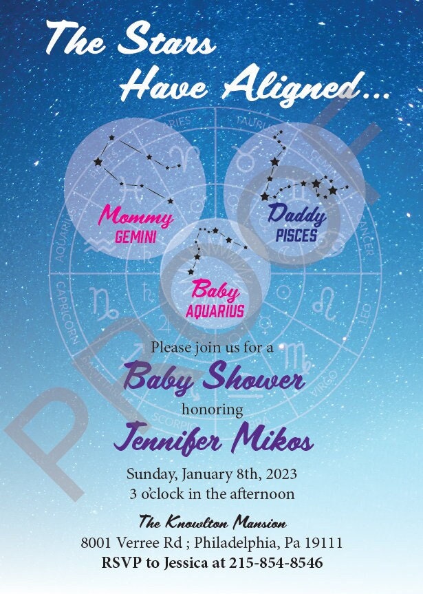 Baby Shower or Gender Reveal Invitation Constellation Zodiac Etsy