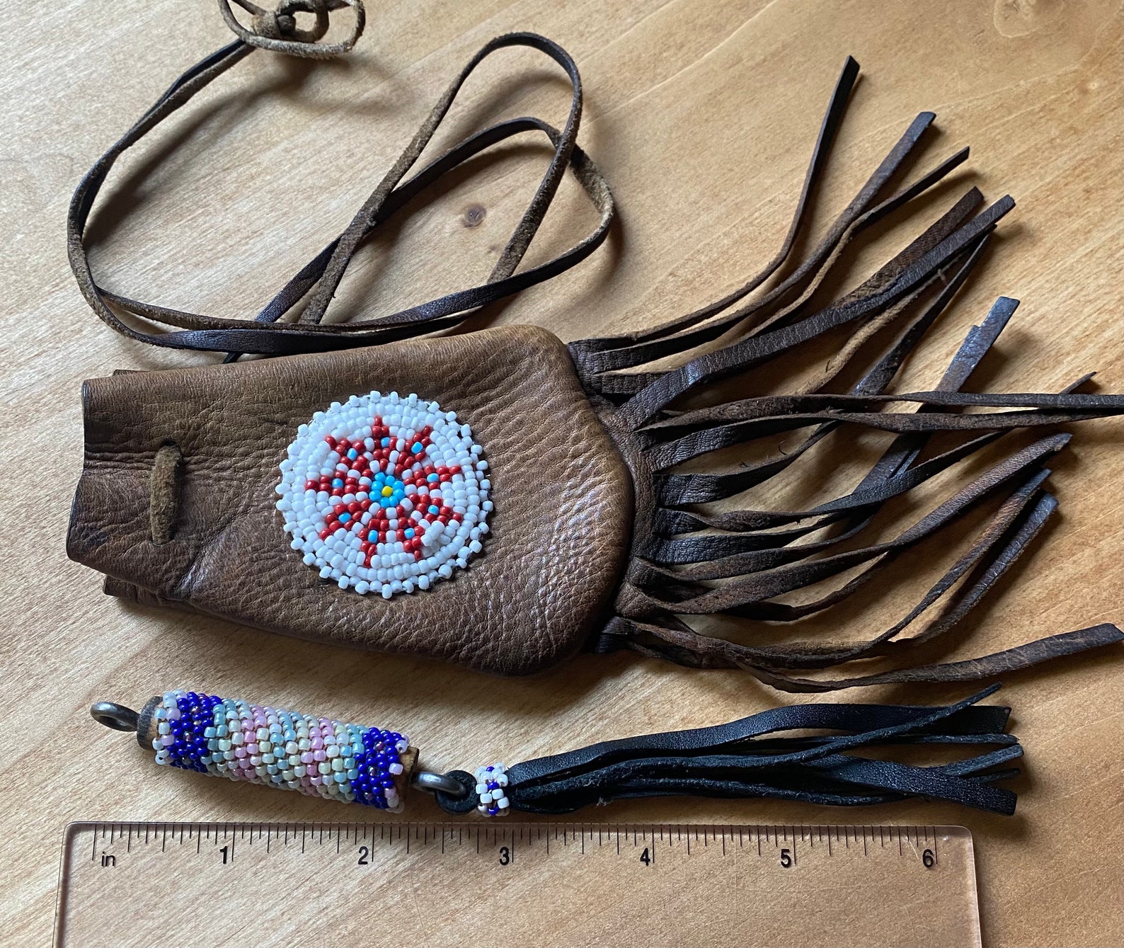 Beaded Leather Pouch and Keychain Etsy