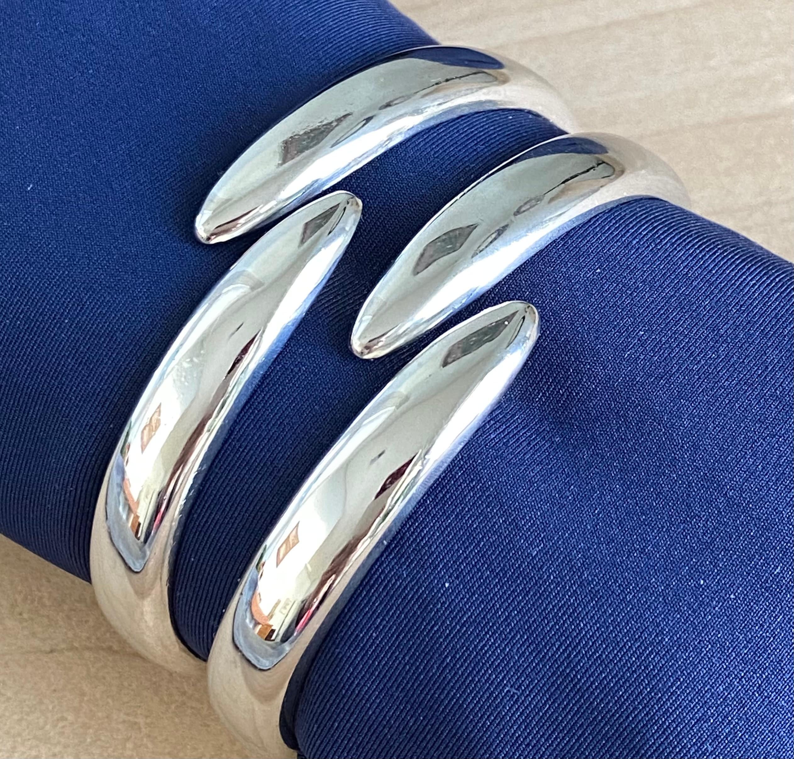 Sterling Silver Spring Hinge Bypass Cuff Bracelet Etsy
