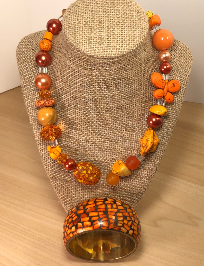 Orange Bangle Bracelet and Chunky Necklace