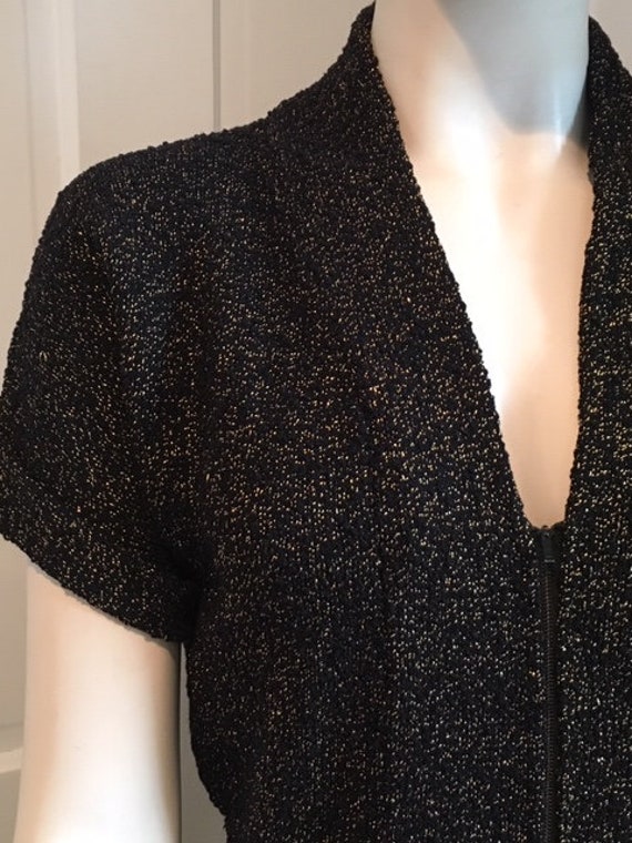 Vintage 1950s black gold speckled lurex knit dress