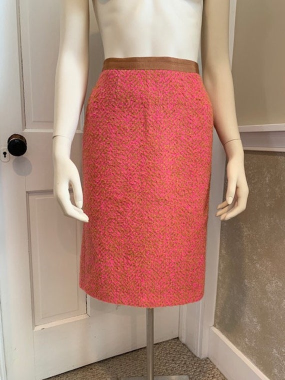1960s style hot pink and copper herringbone wool b