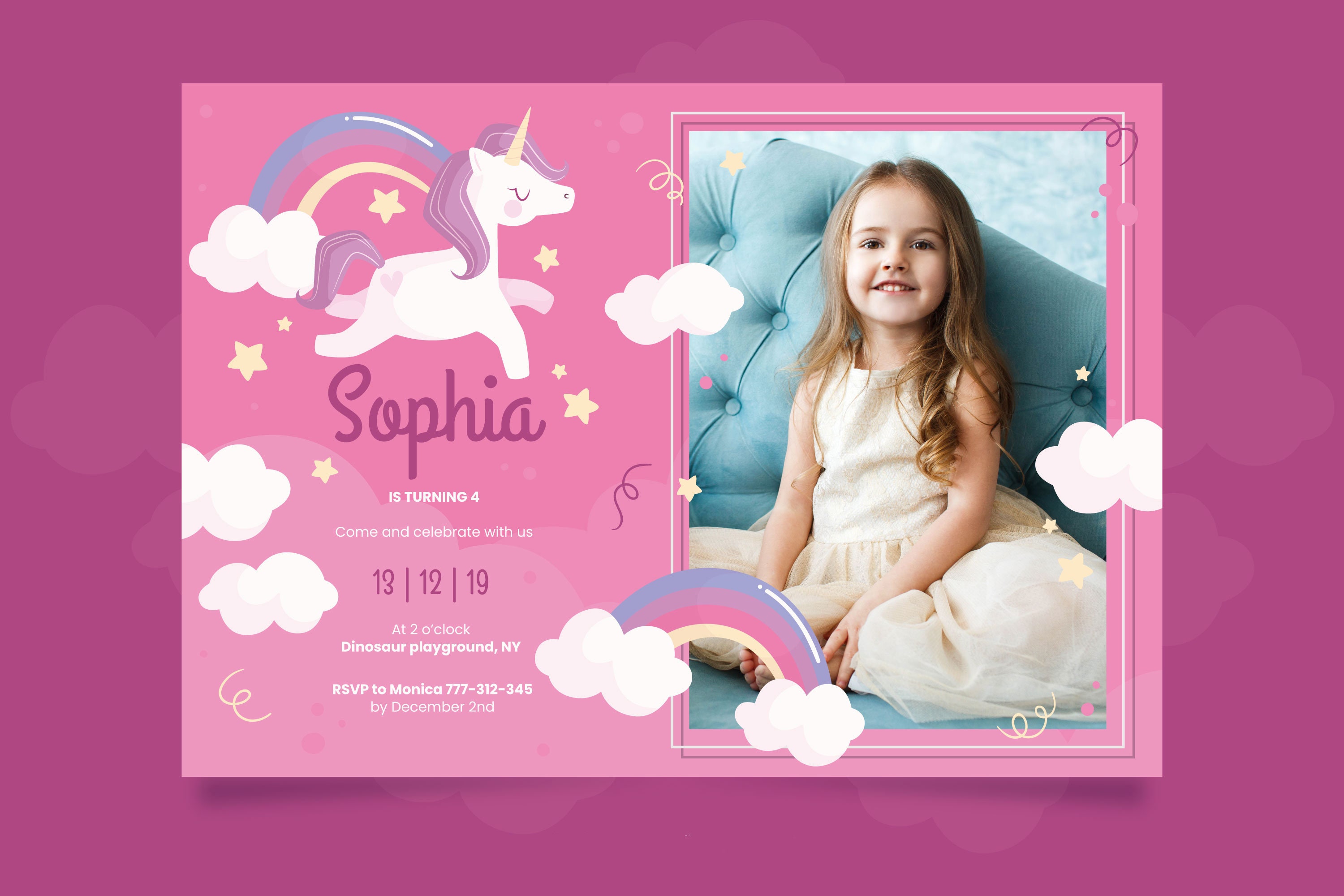 unicorn birthday invitation with photo editable unicorn etsy