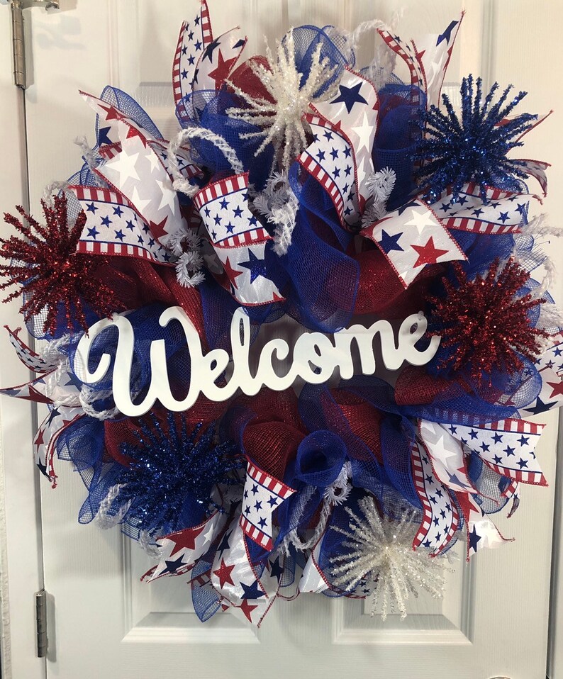 Patriotic wreath-Independence Day Wreath-Welcome wreath-front door wreath-Memorial Day Fourth of July wreath