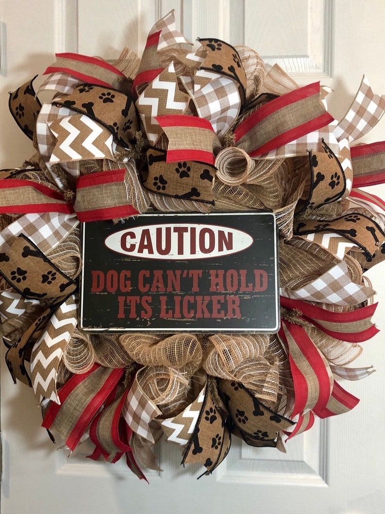 white and tan burlap wreath dog wreath Everyday wreath for Front door Dog lover wreath deco mesh wreath
